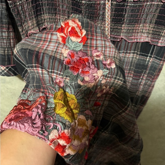 3 J Workshop Johnny Was Plaid Dress Flower Detail Medium - Picture 2 of 5